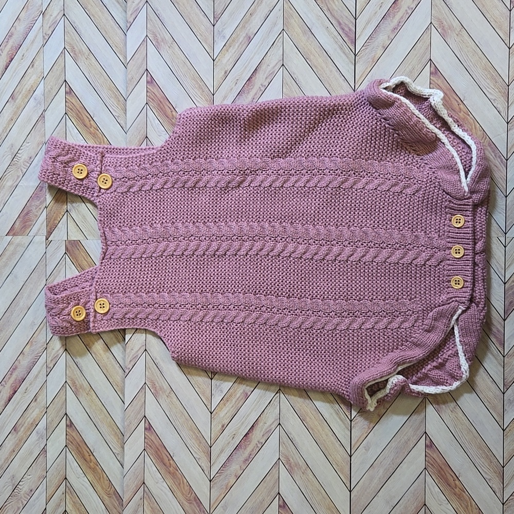 Boho Cable Knit Mauve Onesie Baby Girl Sleeveless Bodysuit Kids One Piece 12-18M